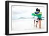 Brazil Soccer Fans Stand on Beach Together with Flag for World Cup with Ball-warrengoldswain-Framed Photographic Print