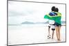 Brazil Soccer Fans Stand on Beach Together with Flag for World Cup with Ball-warrengoldswain-Mounted Photographic Print