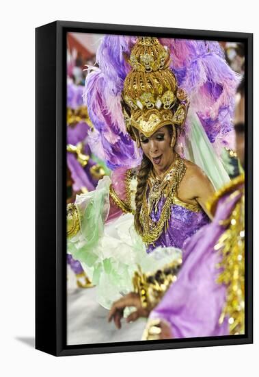 Brazil, State of Rio de Janeiro, City of Rio de Janeiro, Samba Dancer in the Carnival Parade at The-Karol Kozlowski-Framed Stretched Canvas