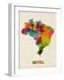 Brazil Watercolor Map-Michael Tompsett-Framed Art Print