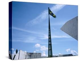 Brazilian Flag Fluttering, National Congress Building, Brasilia, Brazil-null-Stretched Canvas