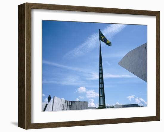 Brazilian Flag Fluttering, National Congress Building, Brasilia, Brazil-null-Framed Photographic Print