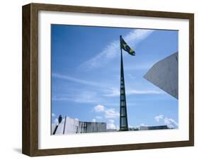 Brazilian Flag Fluttering, National Congress Building, Brasilia, Brazil-null-Framed Photographic Print