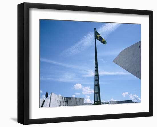 Brazilian Flag Fluttering, National Congress Building, Brasilia, Brazil-null-Framed Photographic Print