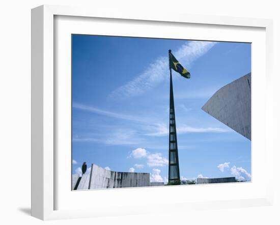 Brazilian Flag Fluttering, National Congress Building, Brasilia, Brazil-null-Framed Photographic Print