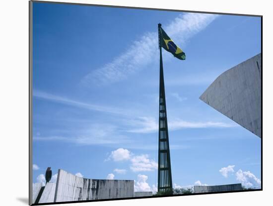 Brazilian Flag Fluttering, National Congress Building, Brasilia, Brazil-null-Mounted Photographic Print