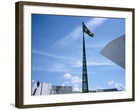 Brazilian Flag Fluttering, National Congress Building, Brasilia, Brazil-null-Framed Photographic Print