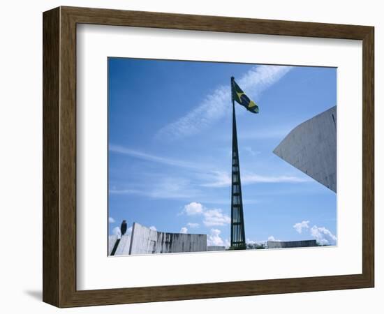 Brazilian Flag Fluttering, National Congress Building, Brasilia, Brazil-null-Framed Photographic Print