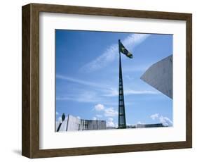 Brazilian Flag Fluttering, National Congress Building, Brasilia, Brazil-null-Framed Photographic Print