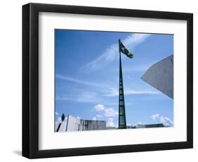Brazilian Flag Fluttering, National Congress Building, Brasilia, Brazil-null-Framed Photographic Print