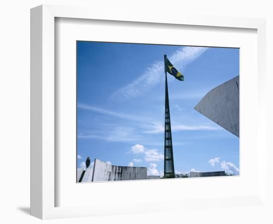 Brazilian Flag Fluttering, National Congress Building, Brasilia, Brazil-null-Framed Photographic Print