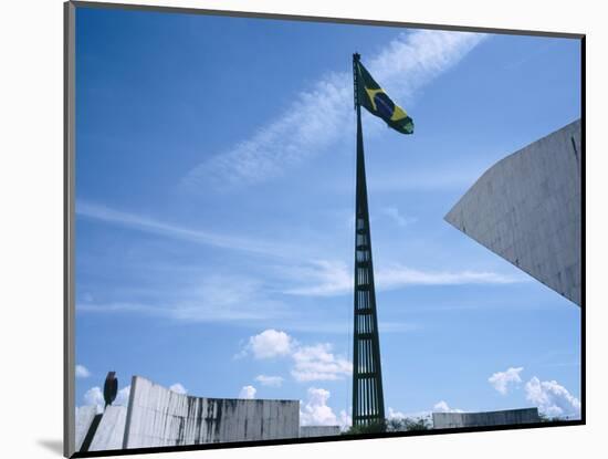 Brazilian Flag Fluttering, National Congress Building, Brasilia, Brazil-null-Mounted Photographic Print