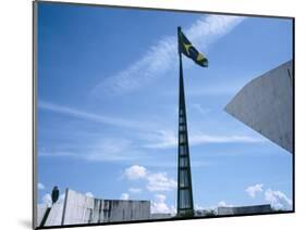 Brazilian Flag Fluttering, National Congress Building, Brasilia, Brazil-null-Mounted Photographic Print