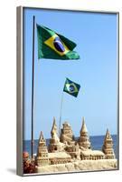 Brazilian Flag On Copacabana Beach In Rio De Janeiro-egd1-Framed Photographic Print