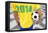 Brazilian Soccer Football Player Wears 2014 Shirt-LazyLlama-Framed Stretched Canvas