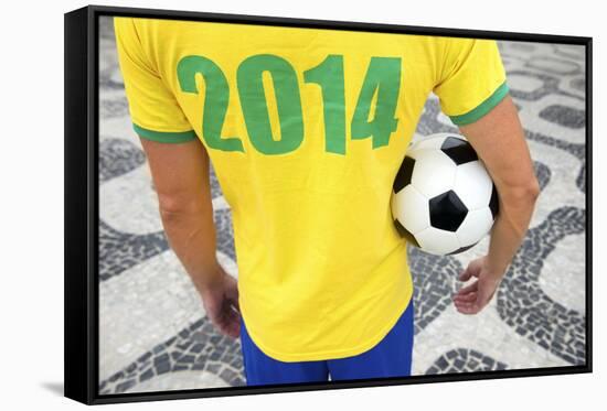 Brazilian Soccer Football Player Wears 2014 Shirt-LazyLlama-Framed Stretched Canvas