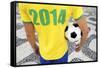 Brazilian Soccer Football Player Wears 2014 Shirt-LazyLlama-Framed Stretched Canvas