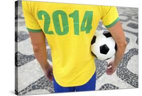 Brazilian Soccer Football Player Wears 2014 Shirt-LazyLlama-Stretched Canvas