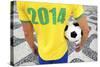 Brazilian Soccer Football Player Wears 2014 Shirt-LazyLlama-Stretched Canvas