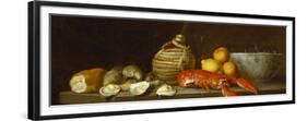 Bread, Oysters, a Chianti Flask, a Lobster, Lemons, Oranges and Glasses in a Porcelain Bowl on a…-Jacob Bogdany-Framed Premium Giclee Print