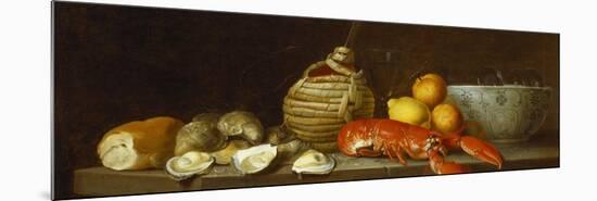 Bread, Oysters, a Chianti Flask, a Lobster, Lemons, Oranges and Glasses in a Porcelain Bowl on a…-Jacob Bogdany-Mounted Premium Giclee Print
