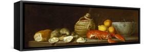 Bread, Oysters, a Chianti Flask, a Lobster, Lemons, Oranges and Glasses in a Porcelain Bowl on a…-Jacob Bogdany-Framed Stretched Canvas