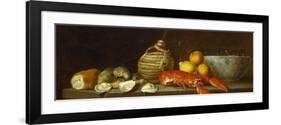 Bread, Oysters, a Chianti Flask, a Lobster, Lemons, Oranges and Glasses in a Porcelain Bowl on a…-Jacob Bogdany-Framed Giclee Print