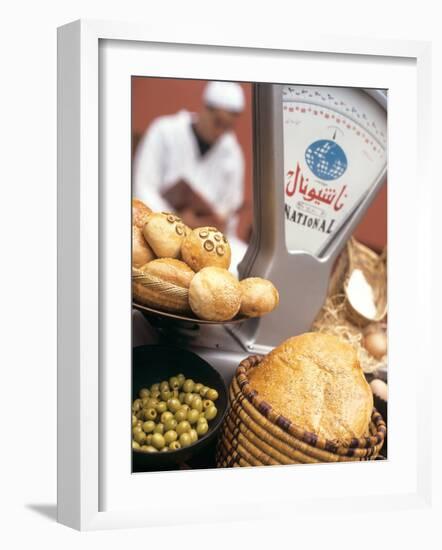 Bread, Rolls and Olives in a Moroccan Shop-Jean Cazals-Framed Photographic Print
