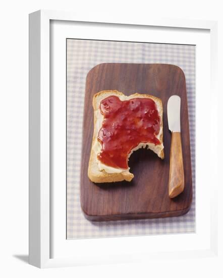 Bread with Butter & Strawberry Jam on Chopping Board-null-Framed Photographic Print
