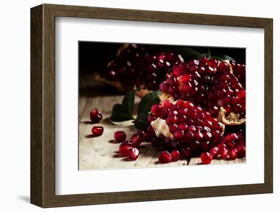 Break Azerbaijan Pomegranate on an Old Table in a Rustic Style, Vintage Wooden Background, Selectiv-5PH-Framed Photographic Print