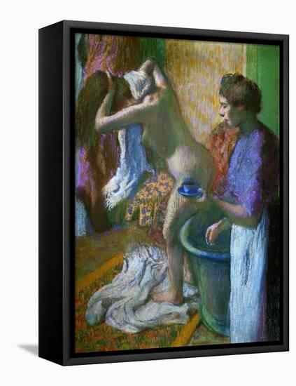 Breakfast after the bath. Pastel.-Edgar Degas-Framed Stretched Canvas