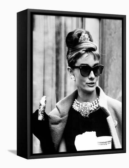 Breakfast at Tiffany's, Audrey Hepburn Eating Between Scenes on Set, 1961-null-Framed Stretched Canvas