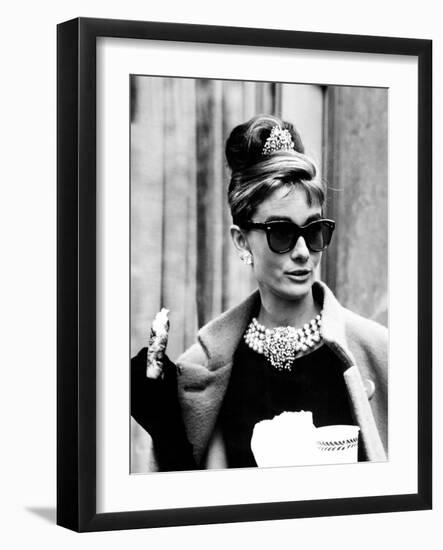 Breakfast at Tiffany's, Audrey Hepburn Eating Between Scenes on Set, 1961-null-Framed Photo