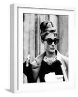 Breakfast at Tiffany's, Audrey Hepburn Eating Between Scenes on Set, 1961-null-Framed Photo