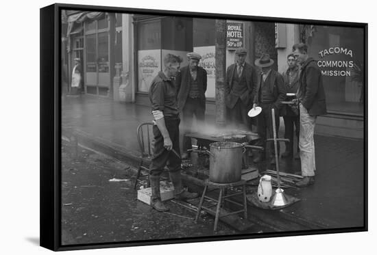 Breakfast Outside the Tacoma Commons Mission, 1930-Chapin Bowen-Framed Stretched Canvas