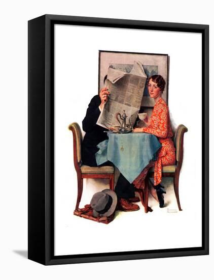 "Breakfast Table" or "Behind the Newspaper", August 23,1930-Norman Rockwell-Framed Stretched Canvas