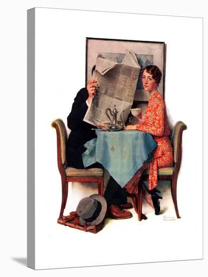 "Breakfast Table" or "Behind the Newspaper", August 23,1930-Norman Rockwell-Stretched Canvas