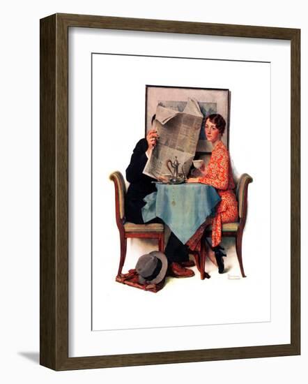 "Breakfast Table" or "Behind the Newspaper", August 23,1930-Norman Rockwell-Framed Giclee Print