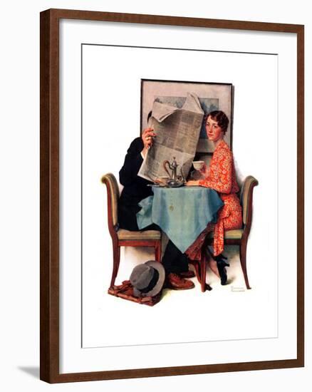 "Breakfast Table" or "Behind the Newspaper", August 23,1930-Norman Rockwell-Framed Giclee Print