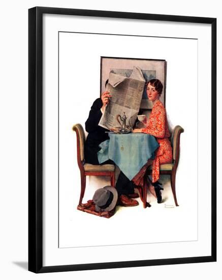 "Breakfast Table" or "Behind the Newspaper", August 23,1930-Norman Rockwell-Framed Giclee Print