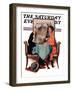 "Breakfast Table" or "Behind the Newspaper" Saturday Evening Post Cover, August 23,1930-Norman Rockwell-Framed Giclee Print