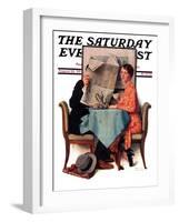 "Breakfast Table" or "Behind the Newspaper" Saturday Evening Post Cover, August 23,1930-Norman Rockwell-Framed Giclee Print