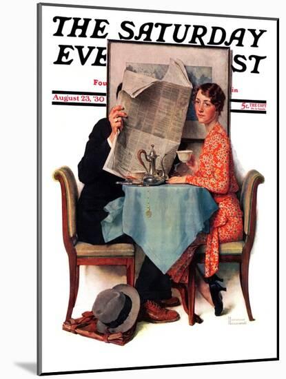 "Breakfast Table" or "Behind the Newspaper" Saturday Evening Post Cover, August 23,1930-Norman Rockwell-Mounted Giclee Print