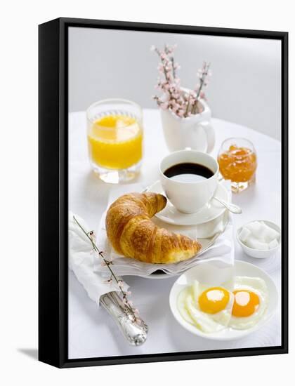 Breakfast with Coffee, Croissant, Fried Egg, Jam and Orange Juice-Ira Leoni-Framed Stretched Canvas