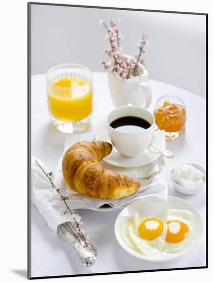 Breakfast with Coffee, Croissant, Fried Egg, Jam and Orange Juice-Ira Leoni-Mounted Photographic Print