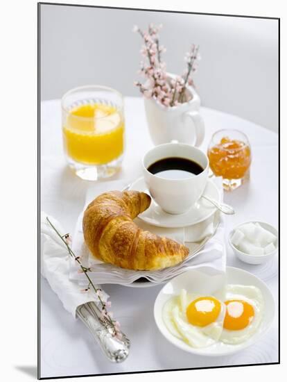 Breakfast with Coffee, Croissant, Fried Egg, Jam and Orange Juice-Ira Leoni-Mounted Photographic Print