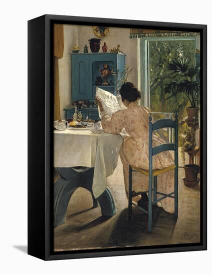 Breakfast with the Morning Newspaper, 1898-Laurits Andersen Ring-Framed Stretched Canvas