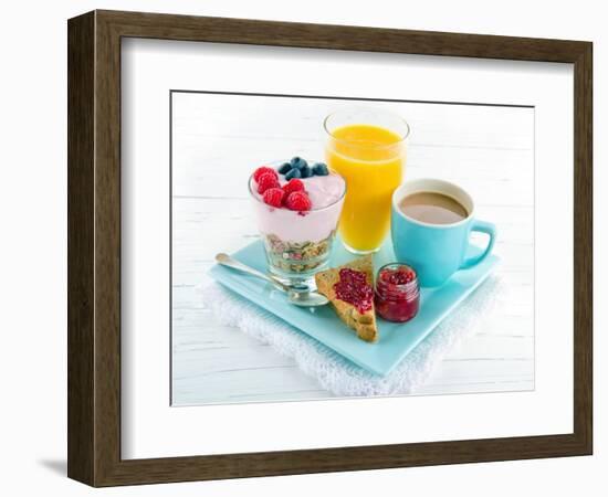 Breakfast With Yoghurt, Berries, Juice, Toast And Coffee-Anna-Mari West-Framed Art Print