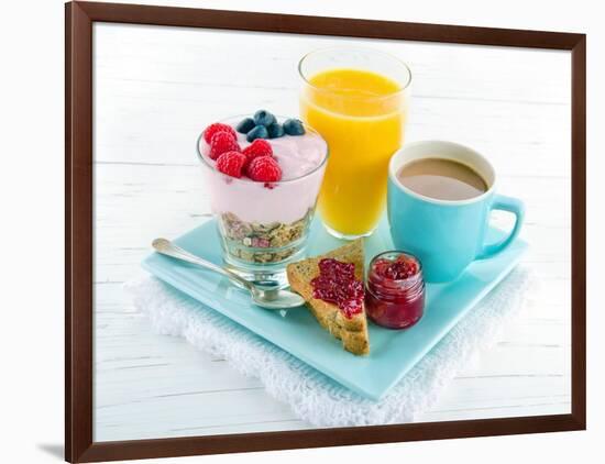 Breakfast With Yoghurt, Berries, Juice, Toast And Coffee-Anna-Mari West-Framed Art Print