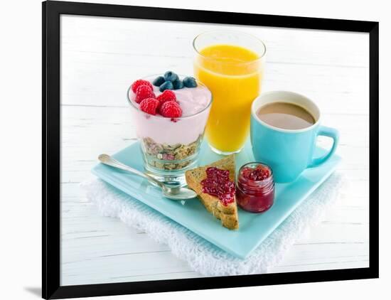 Breakfast With Yoghurt, Berries, Juice, Toast And Coffee-Anna-Mari West-Framed Art Print